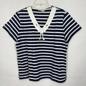 Sag Harbor 100% Cotton Striped V-Neck Top Size L